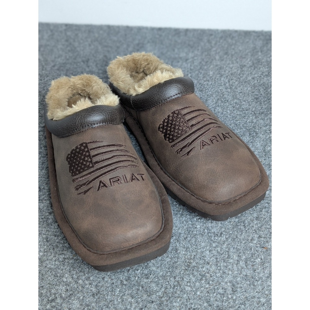 Ariat Patriot Square Toe House Slippers Boys Size Small (12-13) Brown Leather
